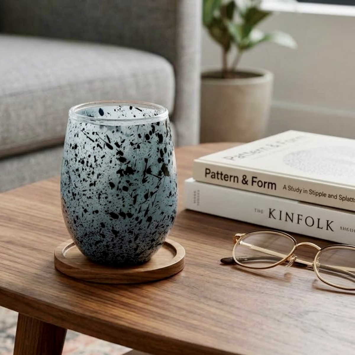 Artistic Splatter Stemless Wine Glass