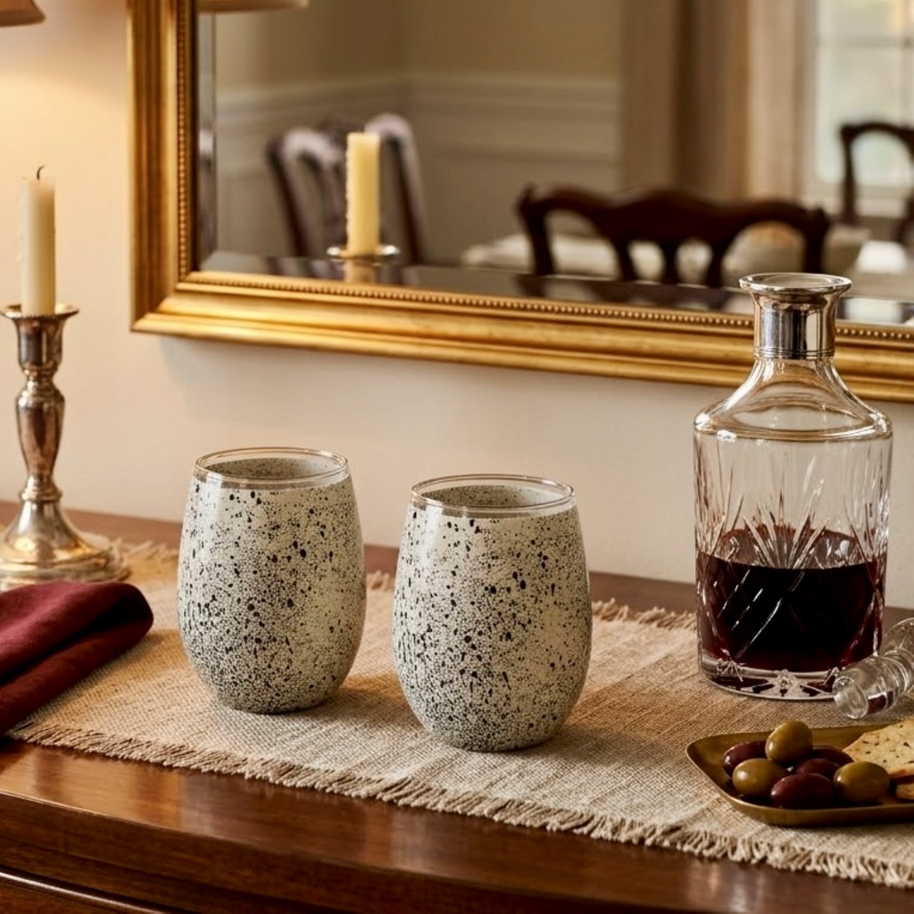 Black & White Splatter Stemless Wine Glass
