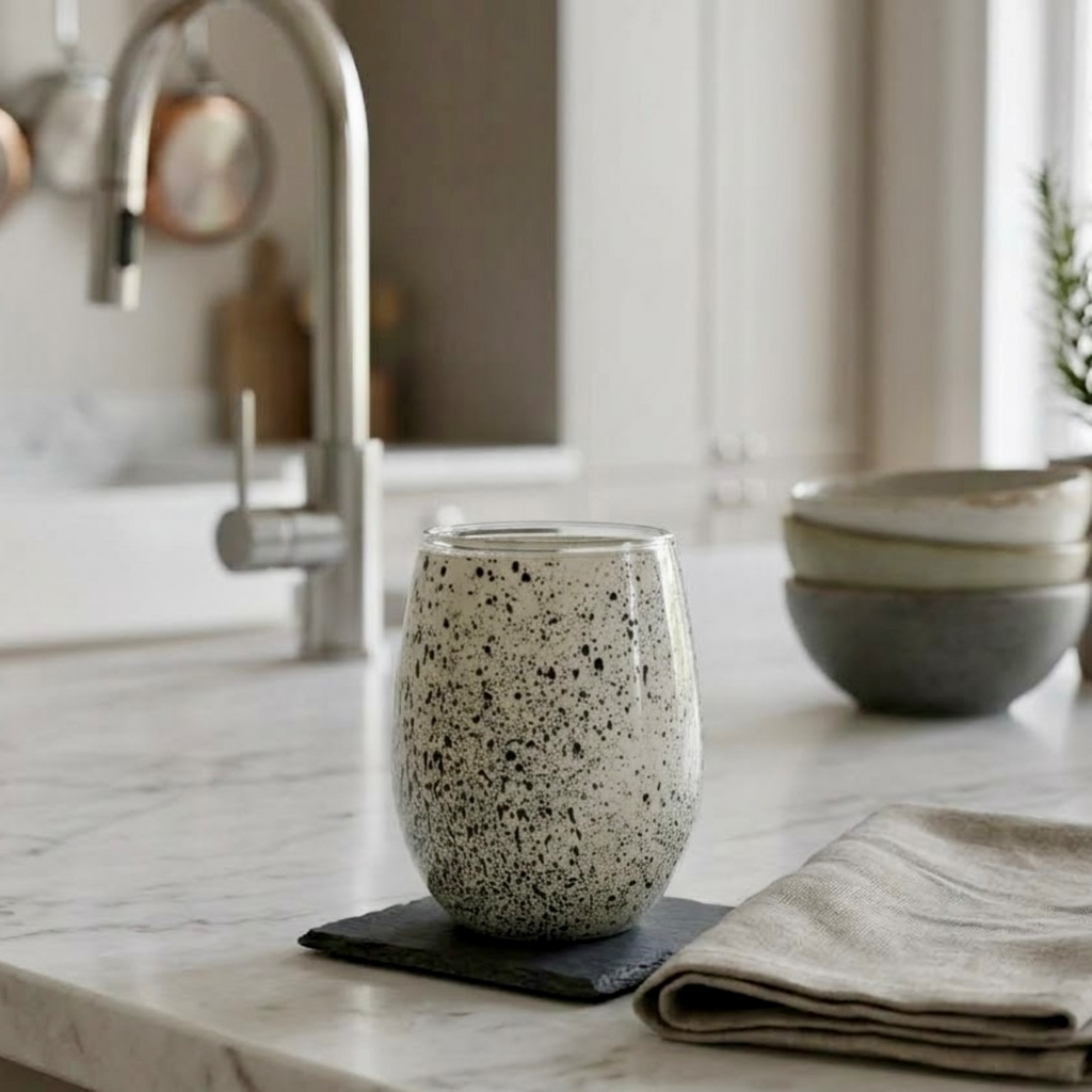 Black & White Splatter Stemless Wine Glass
