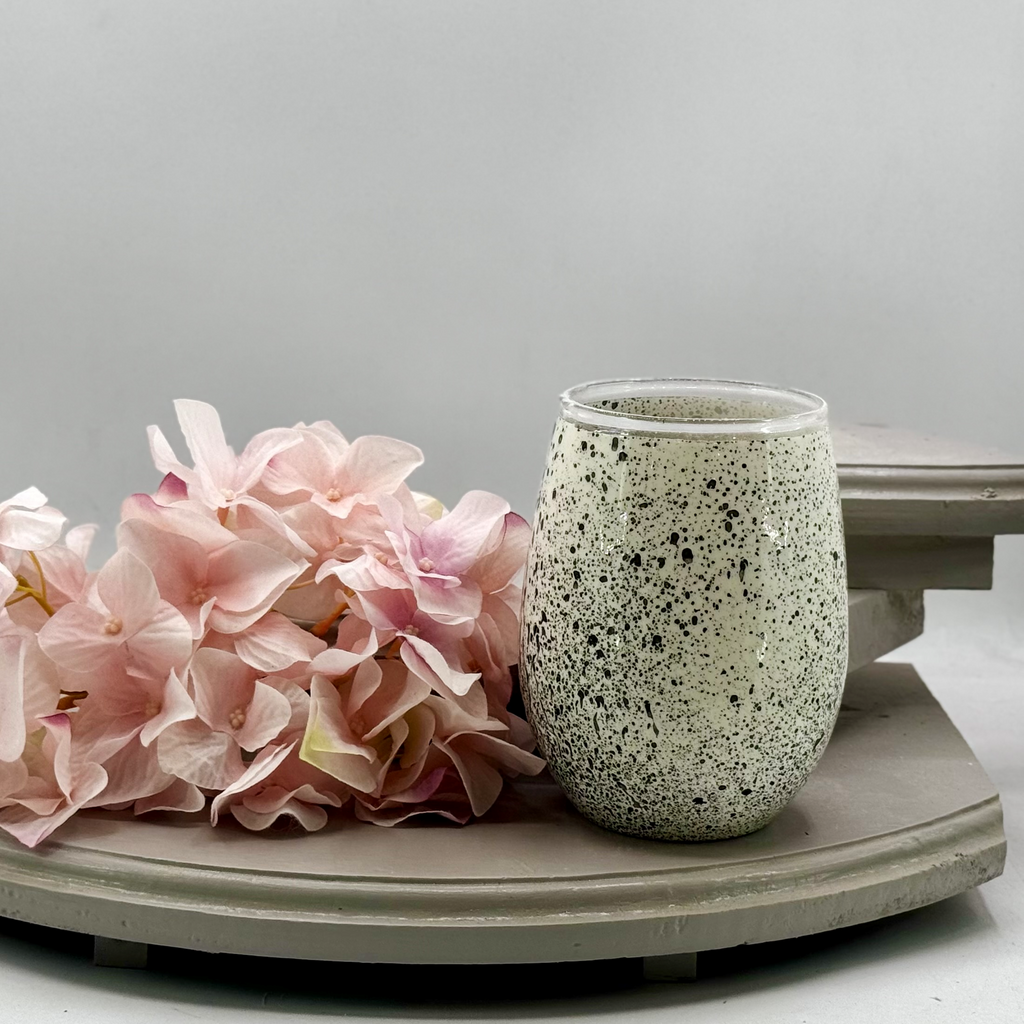 Black & White Splatter Stemless Wine Glass