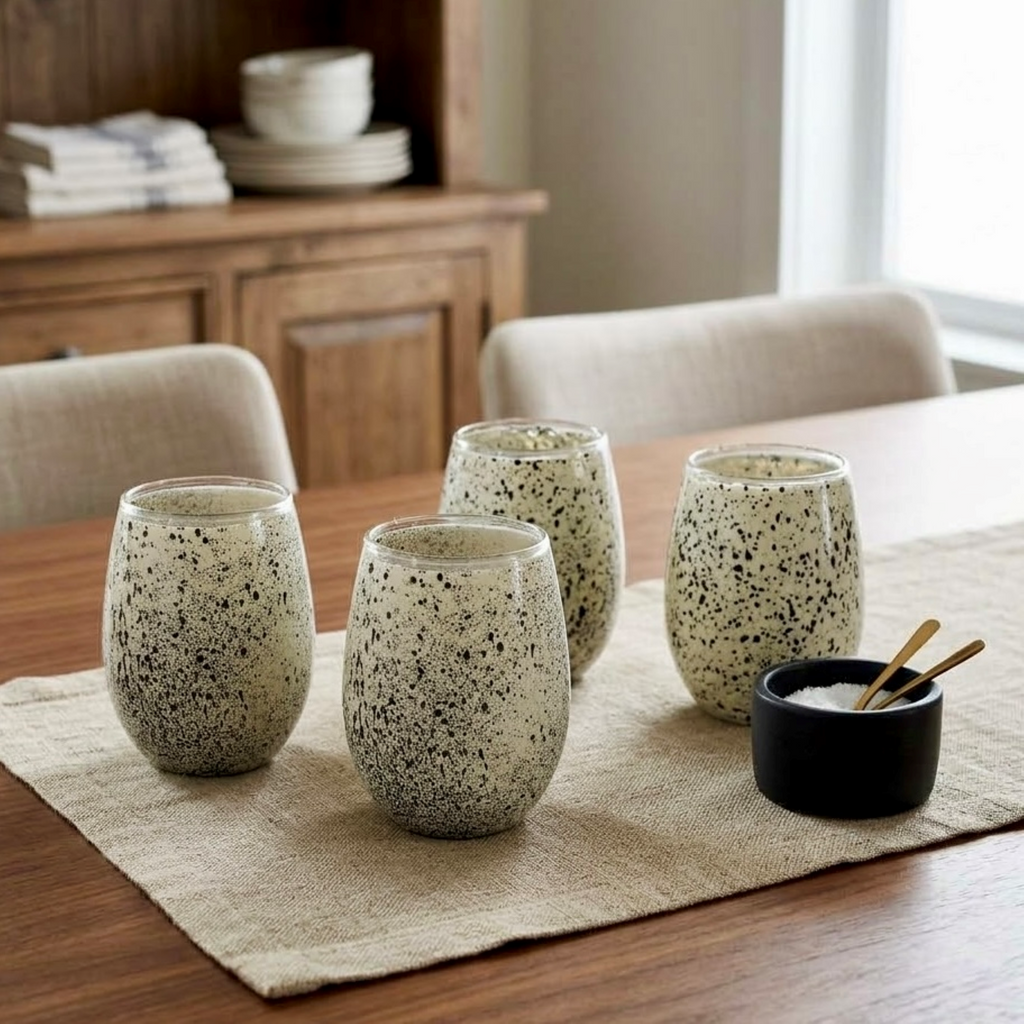 Black & White Splatter Stemless Wine Glass