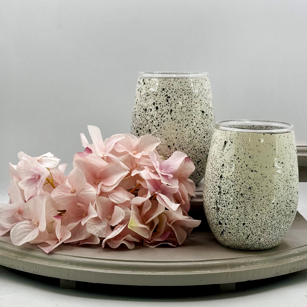 Black & White Splatter Stemless Wine Glass