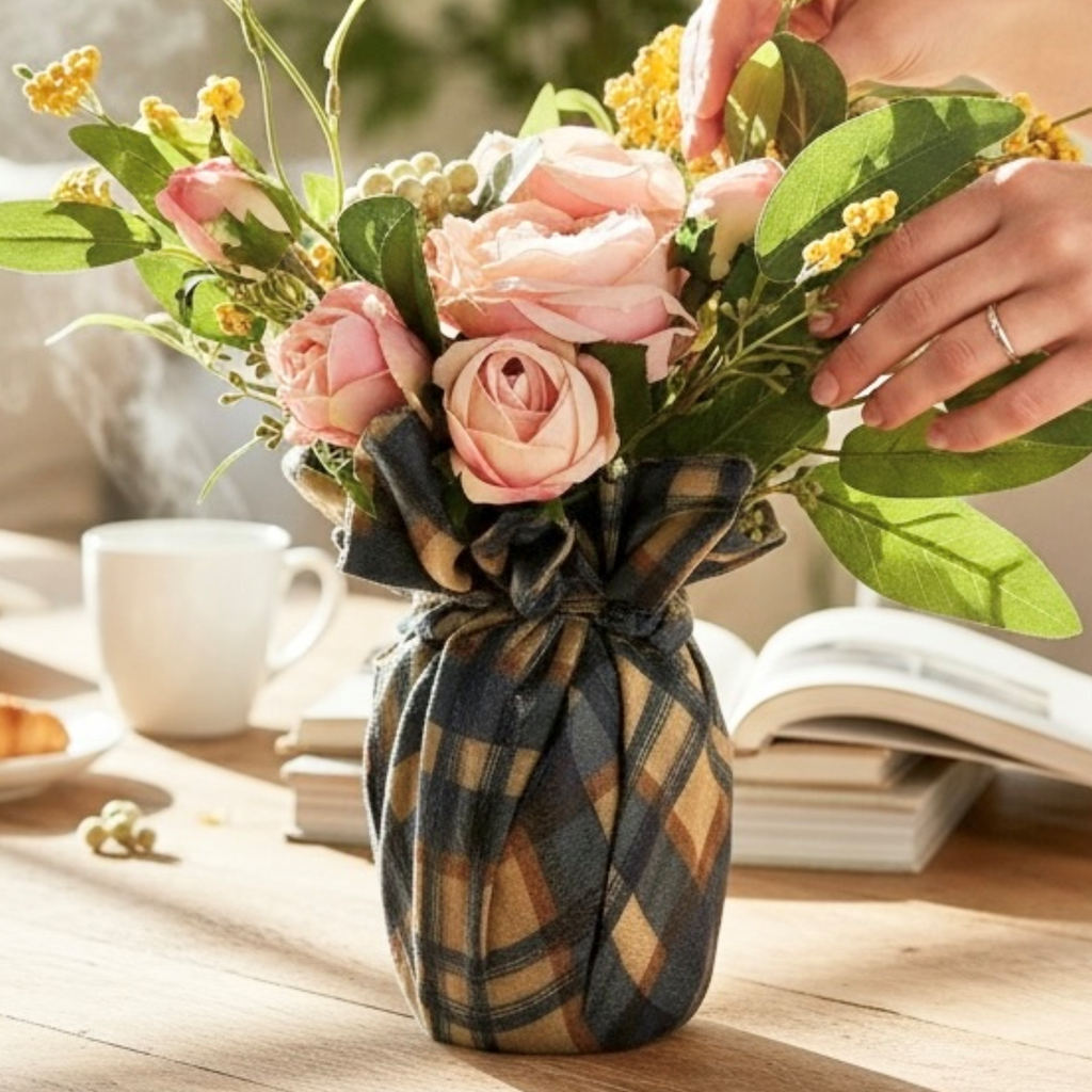 Cottage Plaid Glass Vase