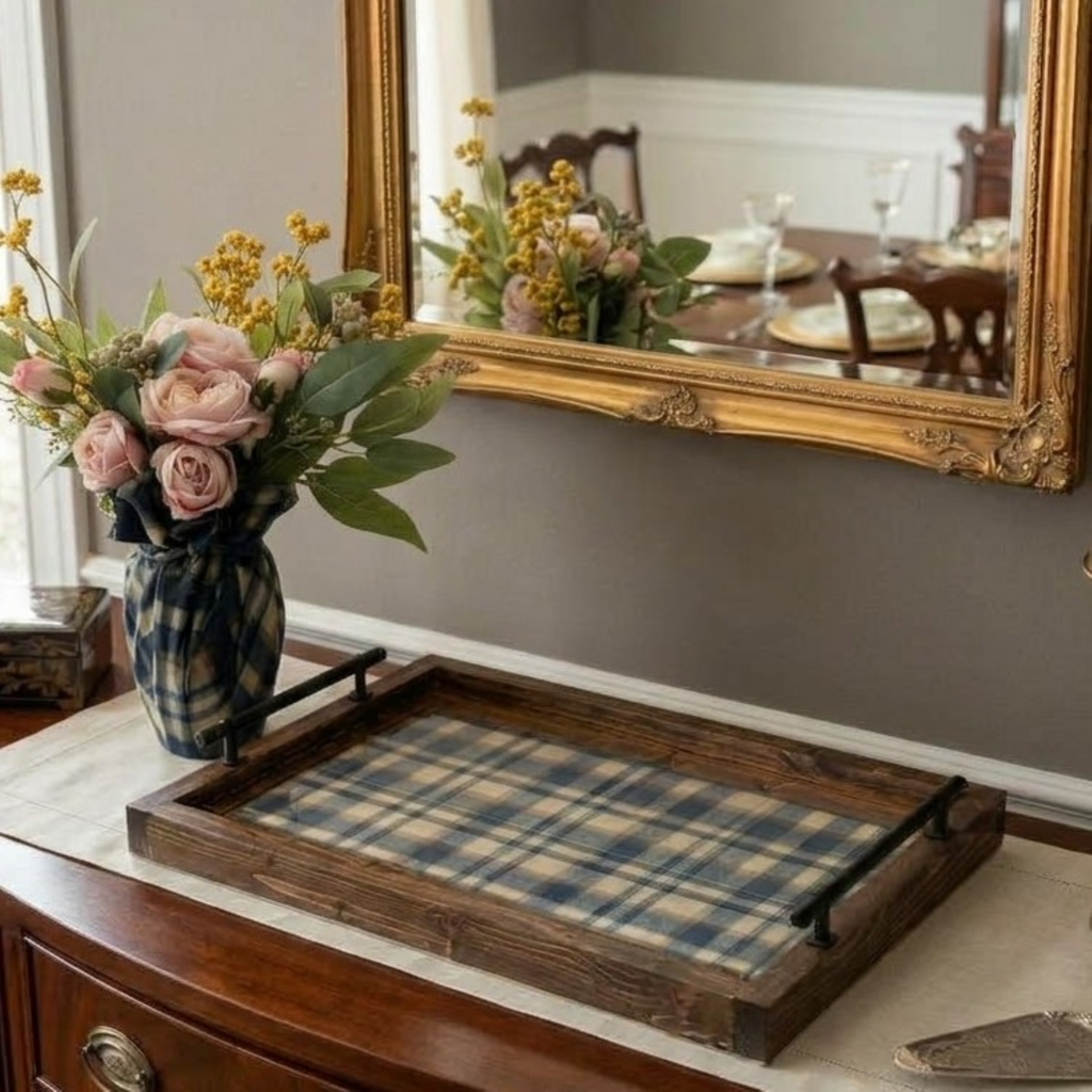 Cottage Plaid Wooden Tray
