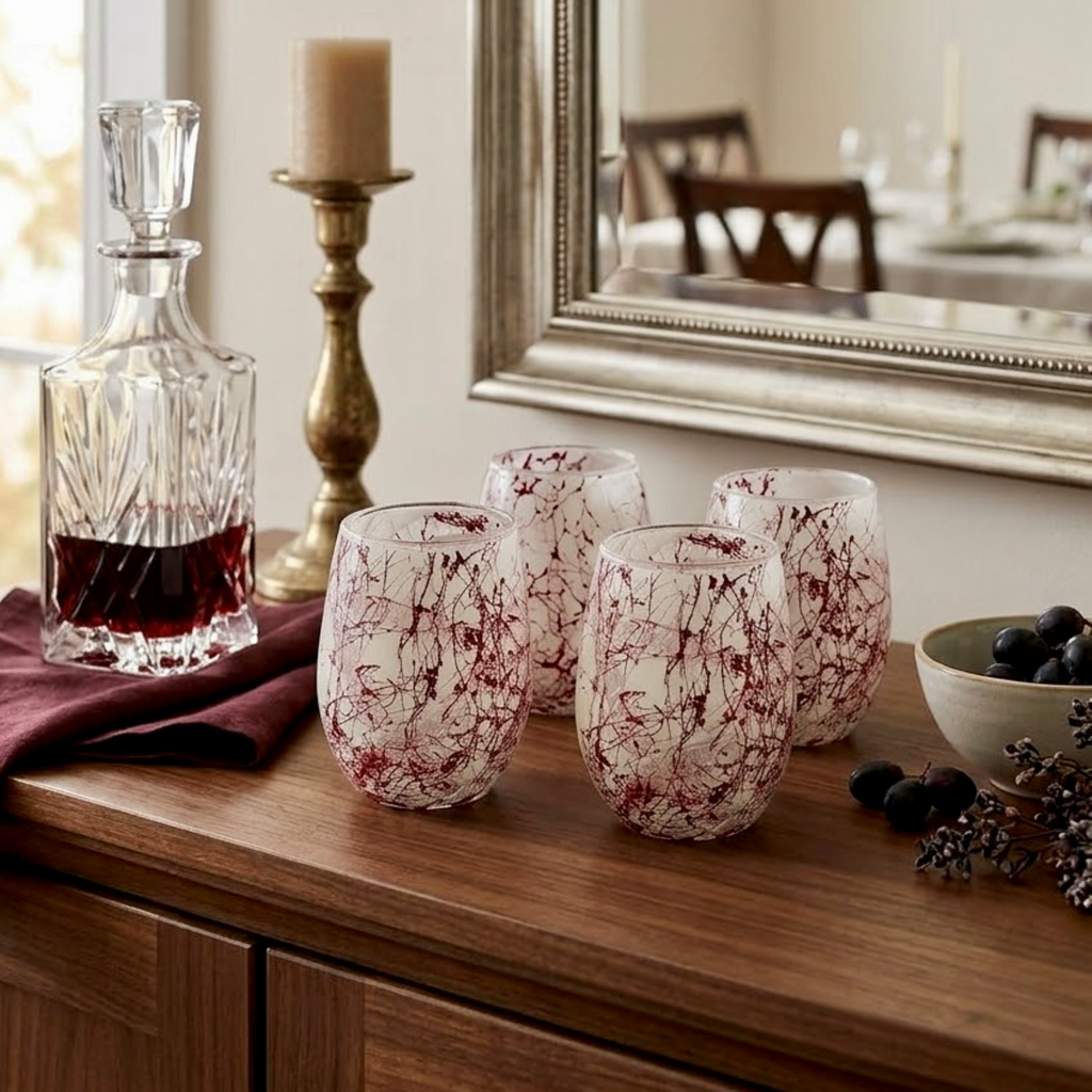Crimson Web Stemless Wine Glass