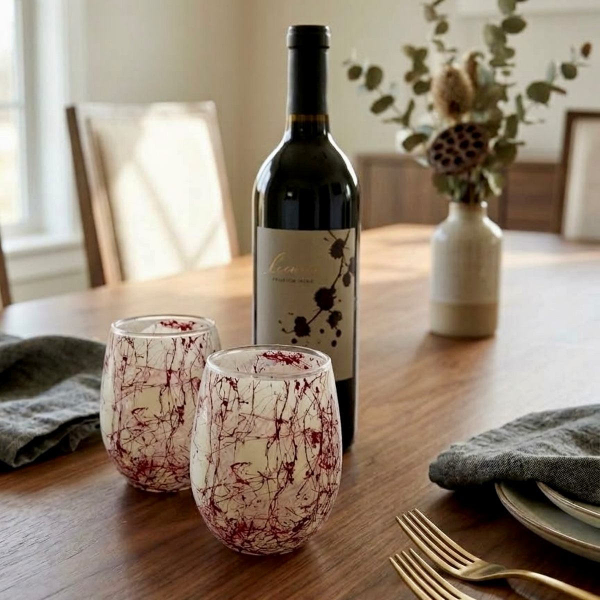 Crimson Web Stemless Wine Glass