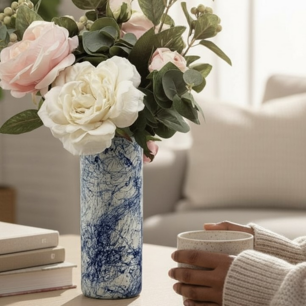 Fractured Blue Glass Vase Collection