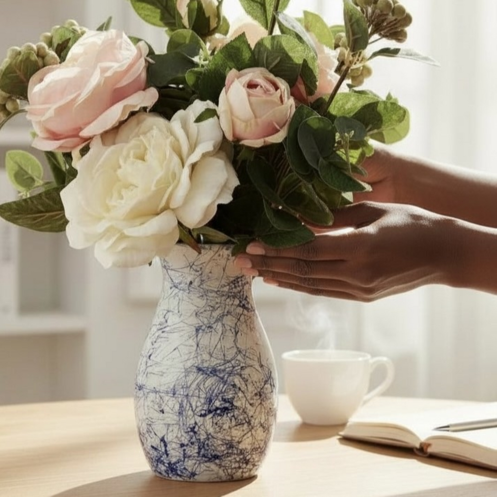 Fractured Blue Glass Vase Collection