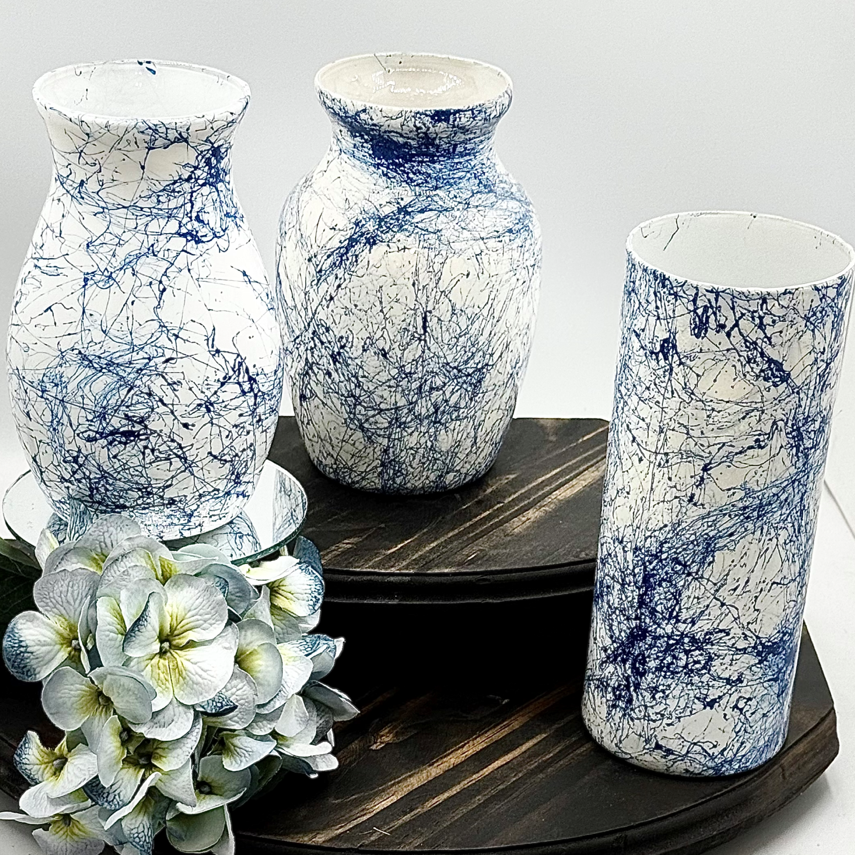 Fractured Blue Glass Vase Collection
