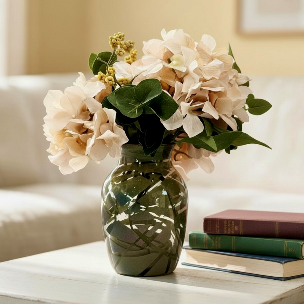 Frosted Olive Mosaic Glass Vase