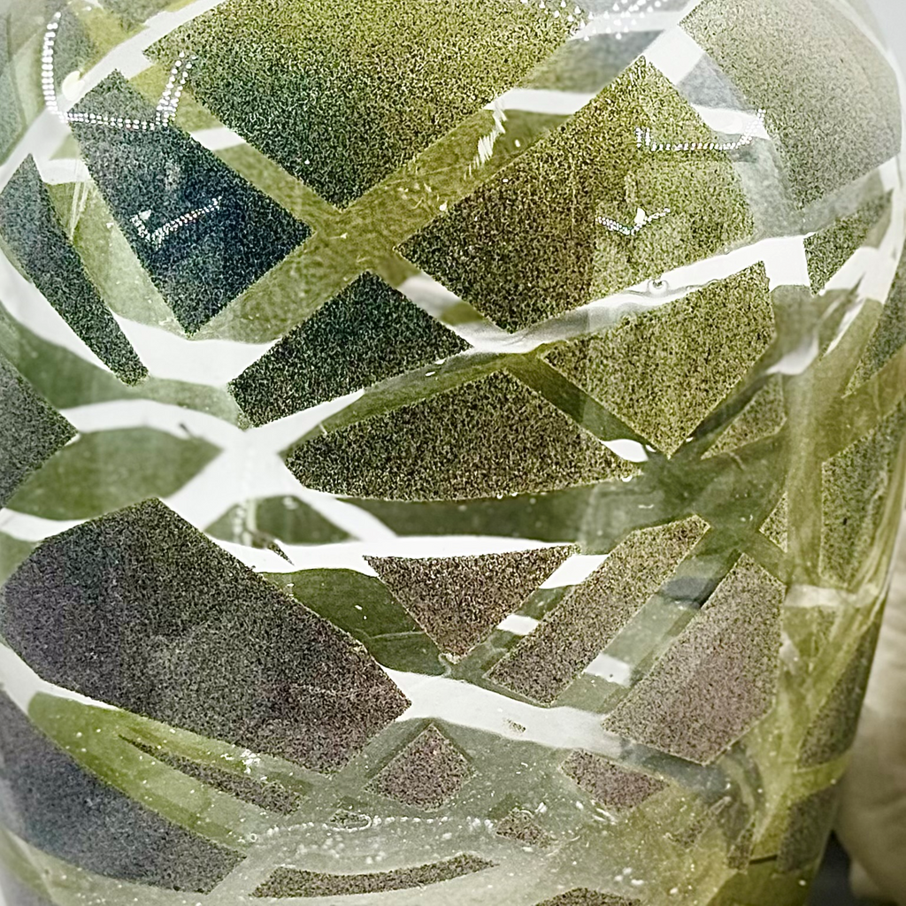 Frosted Olive Mosaic Glass Vase