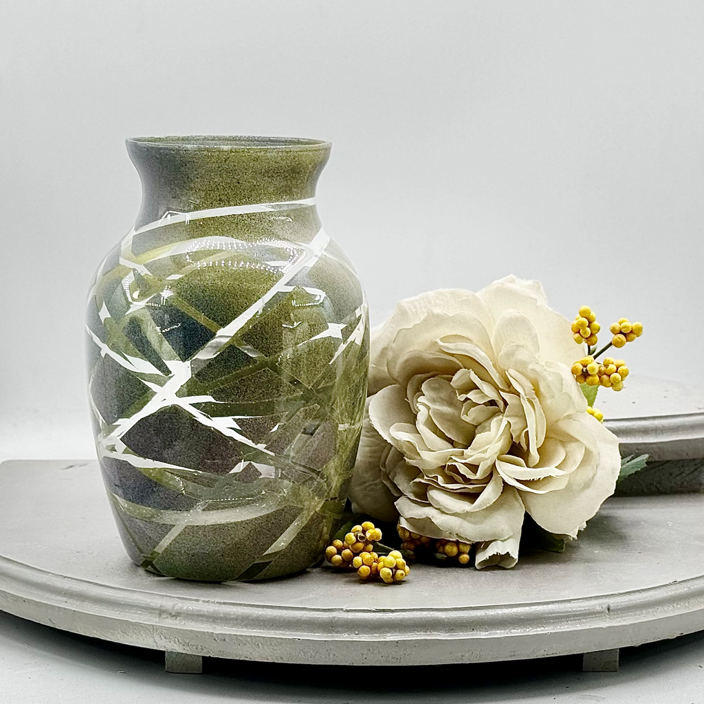 Frosted Olive Mosaic Glass Vase