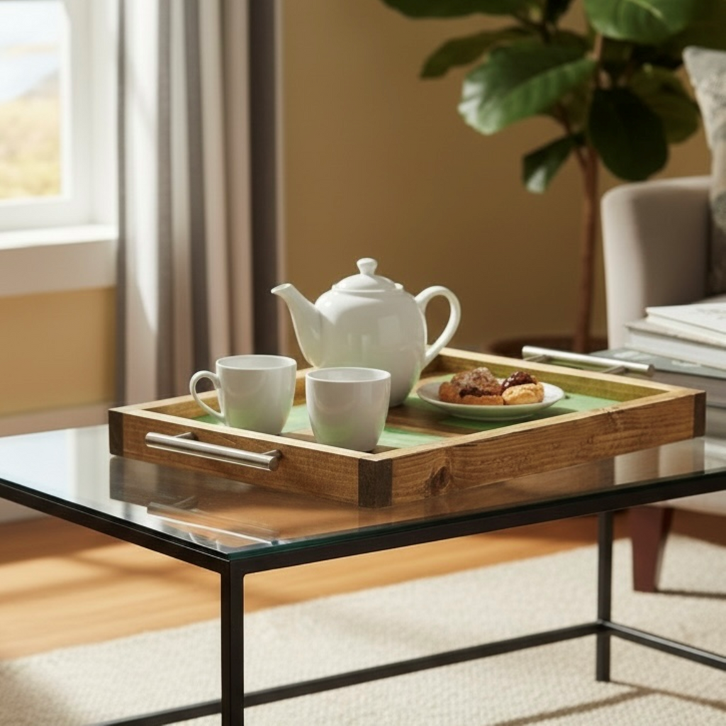 Green Wash Wooden Tray