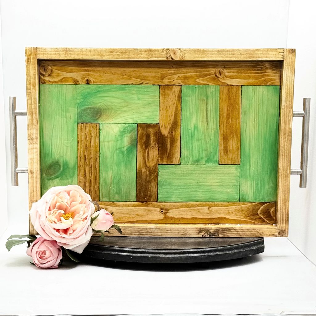 Green Wash Wooden Tray