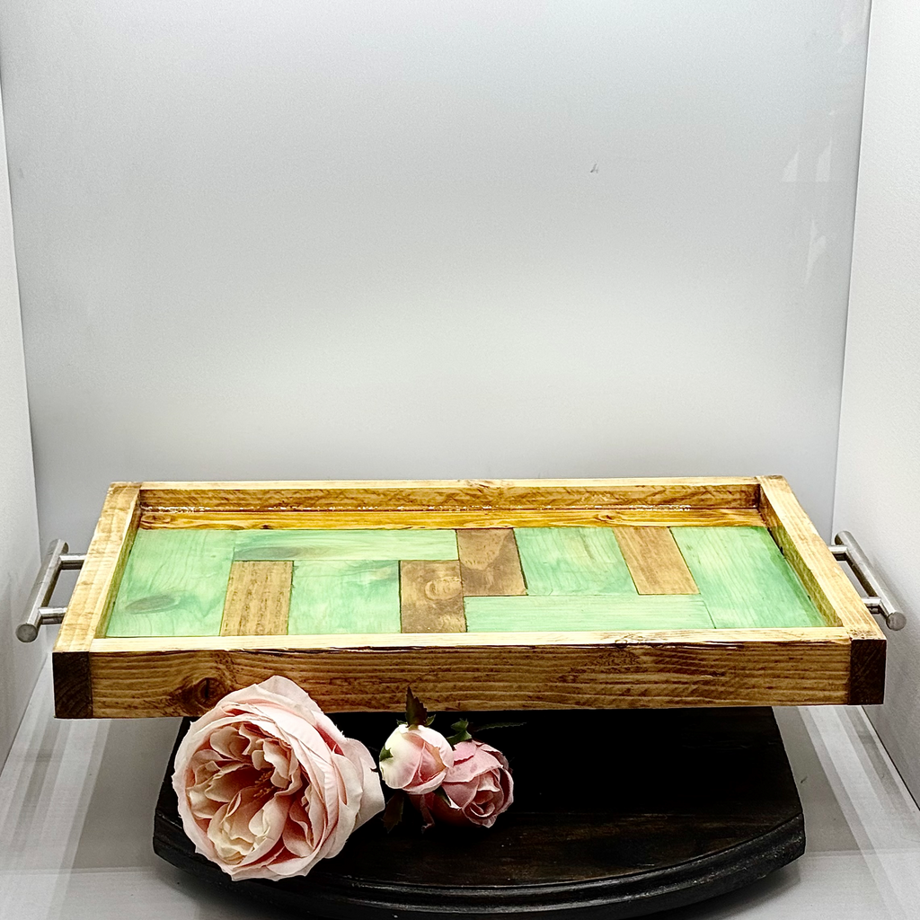 Green Wash Wooden Tray