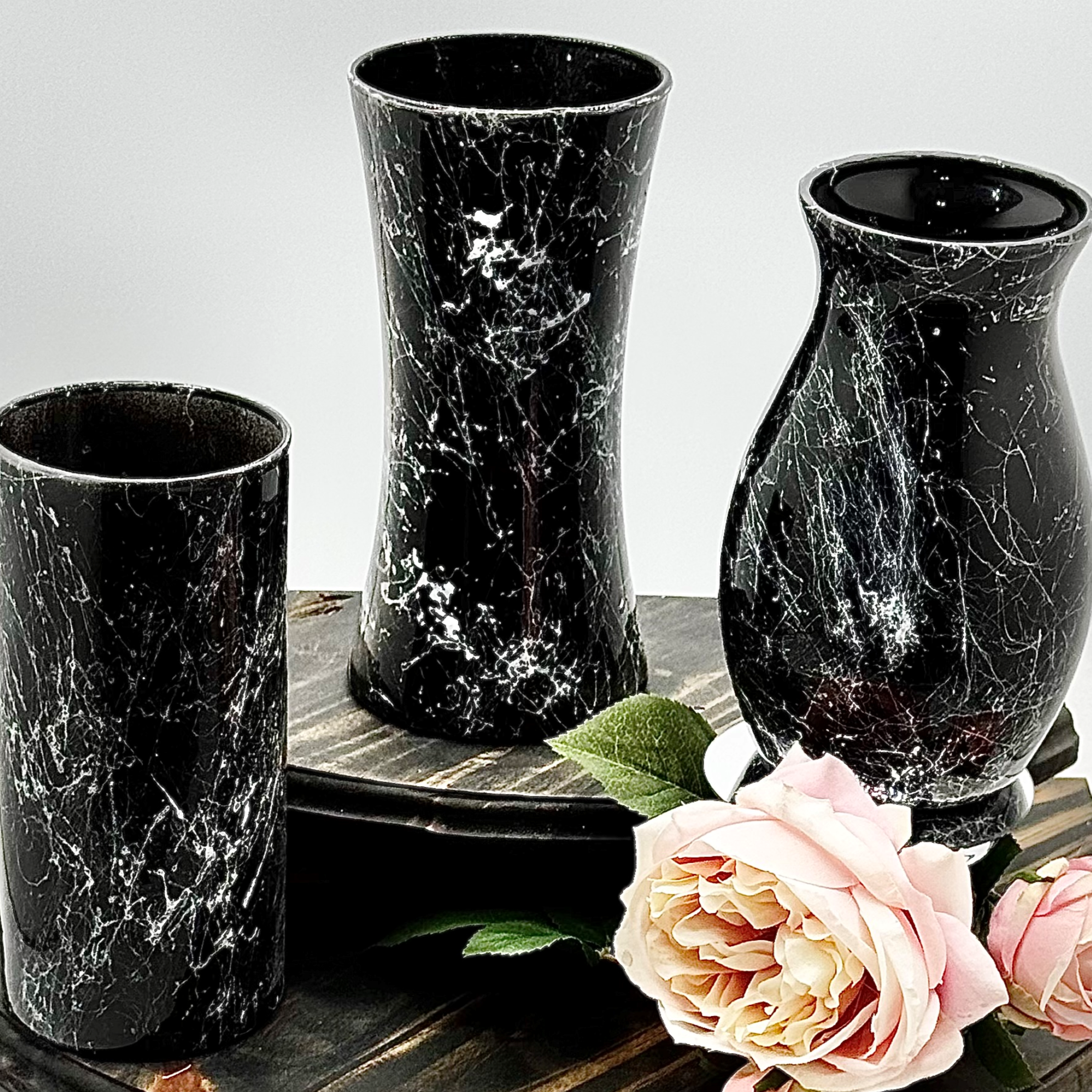 Marble Noir Glass Vase Collection