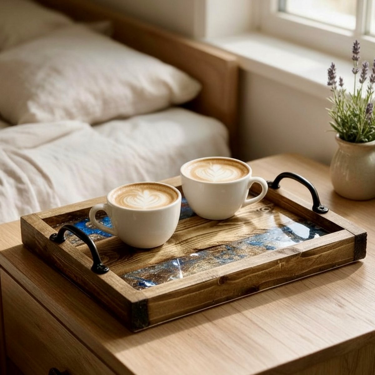 Midnight Marble Wooden Tray Collection