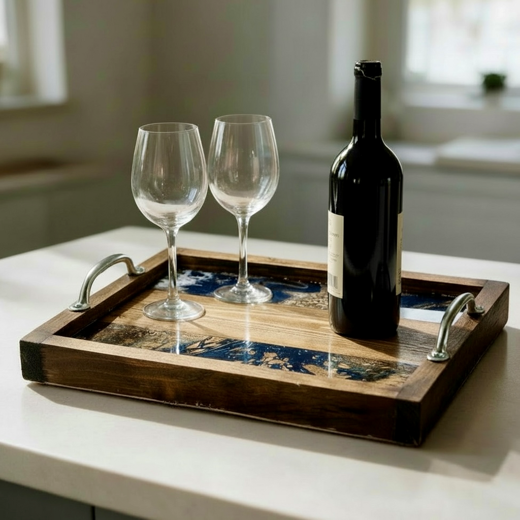 Midnight Marble Wooden Tray Collection