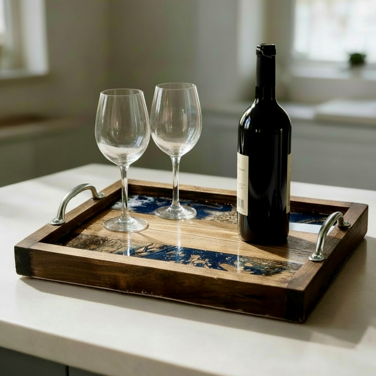 Midnight Marble Wooden Tray Collection