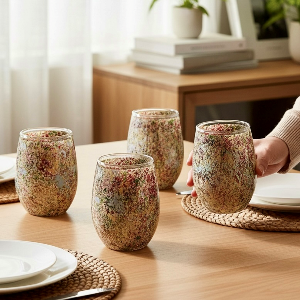 Painted Stone Stemless Wine Glass