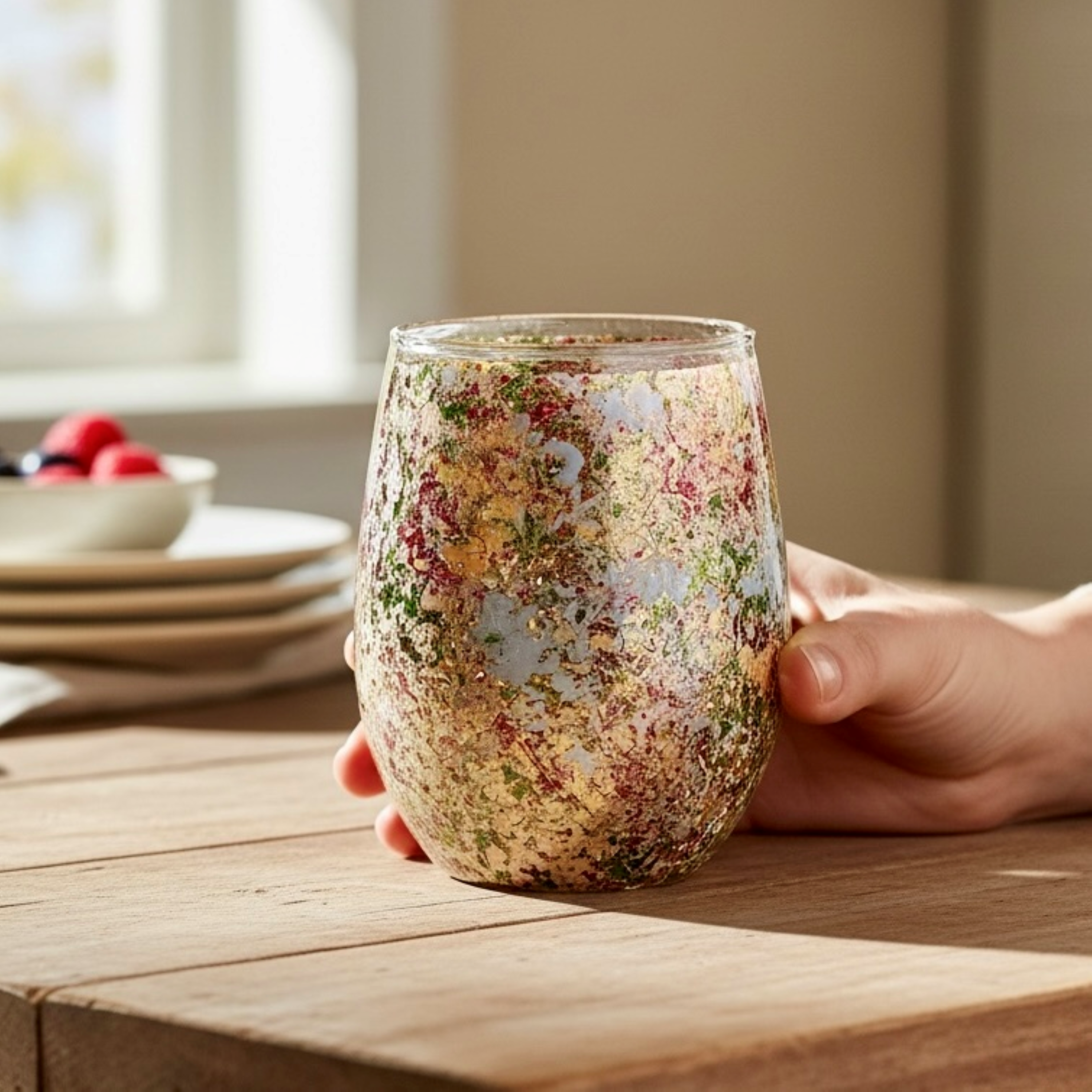 Painted Stone Stemless Wine Glass