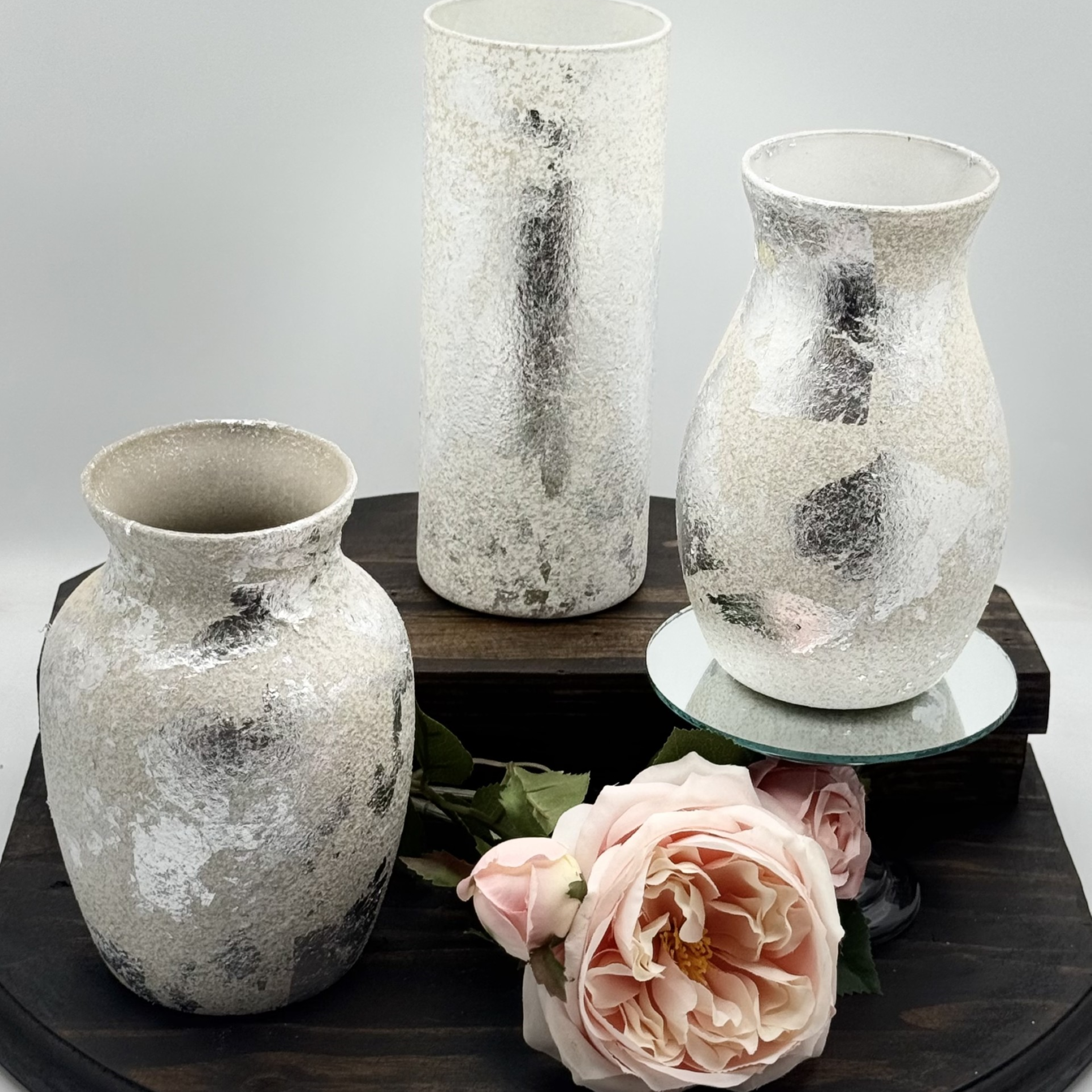 Sculpted Silver Glass Vase Collection