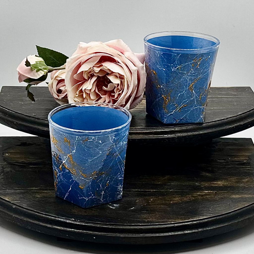 Spun-Blue Marbled Rock Glass