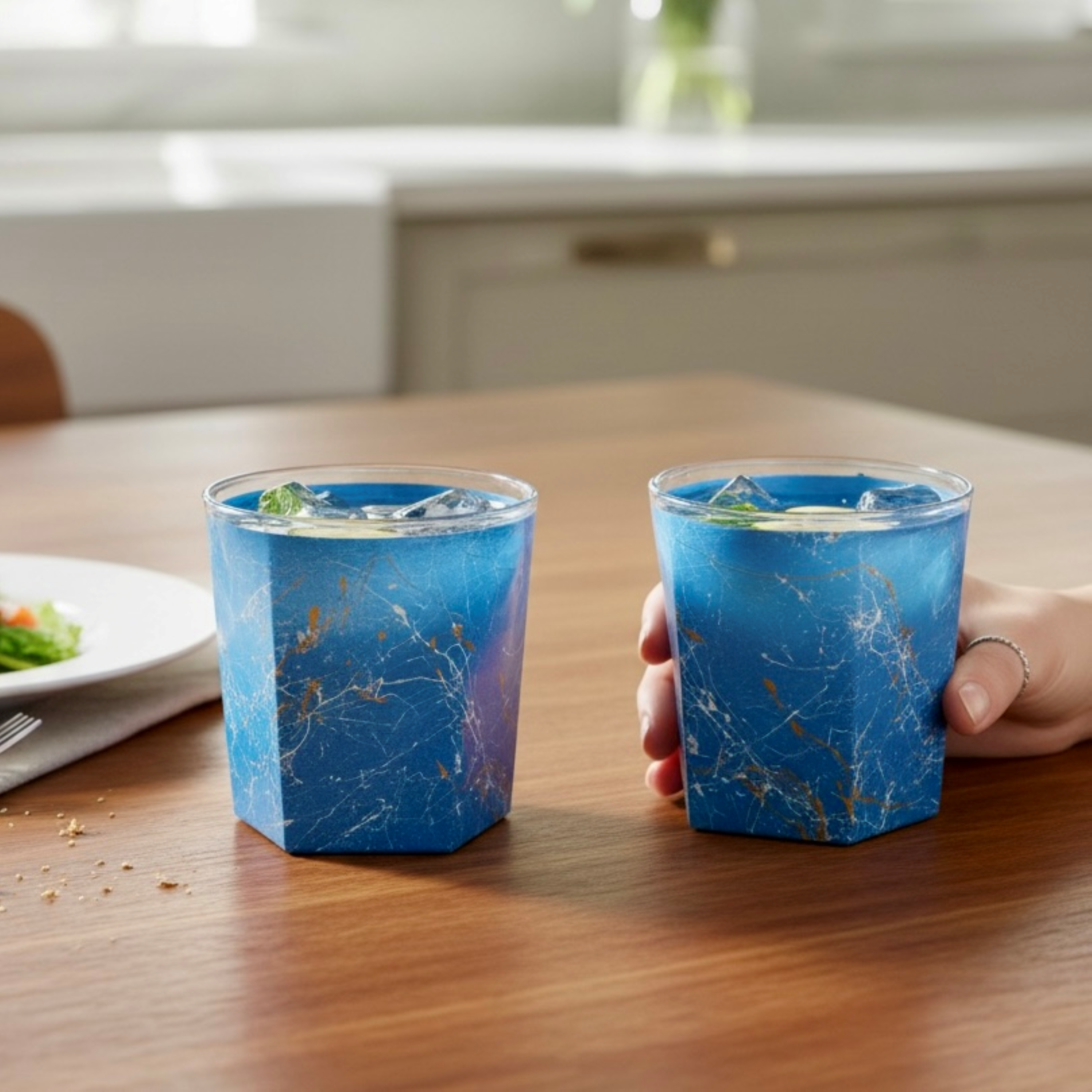 Spun-Blue Marbled Rock Glass