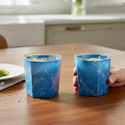 Blue Marbled Rock Glass